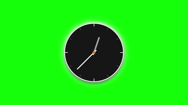Minimalist analog wall clock ticking time lapse isolated on green screen chroma key