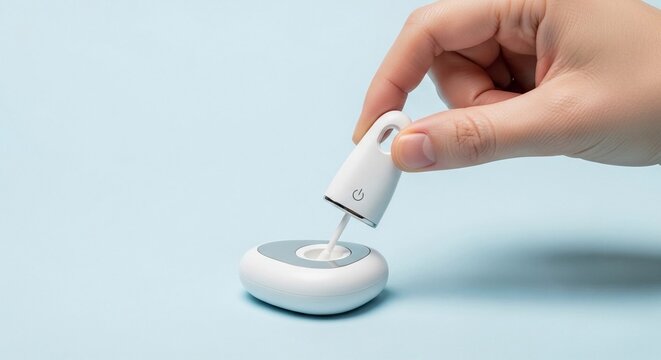 Hand inserting probe into smart saliva diagnostic reader for quick health testing