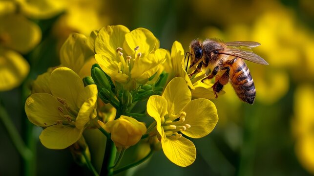 Buzzing bees dance among vibrant yellow flowers