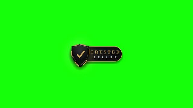 Trusted seller badge animation with gold shield on green screen for e-commerce marketing