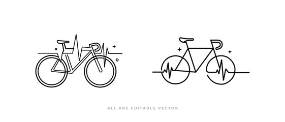 Fototapeta premium Bicycle Heartbeat Line Art Icon Vector – Minimal Cycling Cardio and Cross Niche Design Vector Illustration, bike route sign