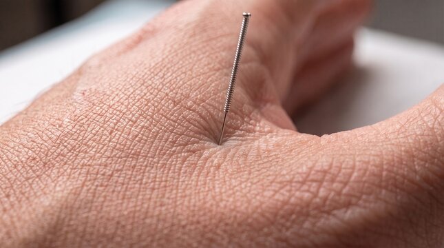 Terapia de acupuntura tradicional en mano humana
