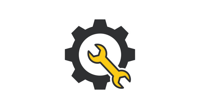 Solid grey gear icon with a yellow wrench symbol.