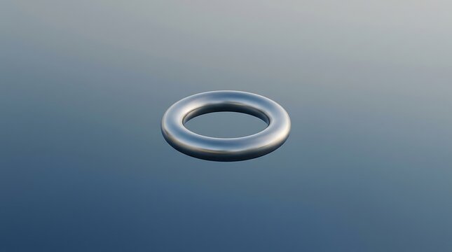 Close Up Of A Silver Torus Ring Floating On A Reflective Surface