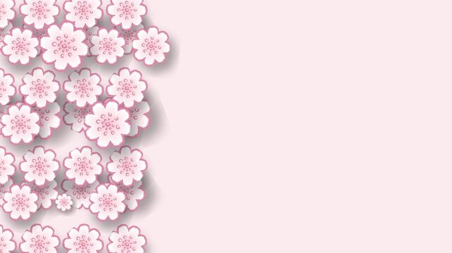 Whimsical cute pink pastel flower blossom pattern motion graphic popped appearance and disappearance loop. Hand drawn pink flower cherry blossom animation featuring pop up floral transition background