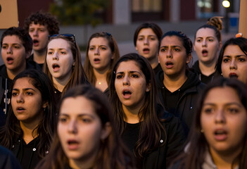 Obraz premium Diverse group of young adults with open mouths expressing emotion during a protest or performance