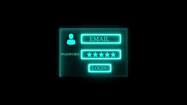 Neon Login Box - Username and Password in Internet Browser on Computer Screen. Security password login. digital identity security technology concept. 4k video