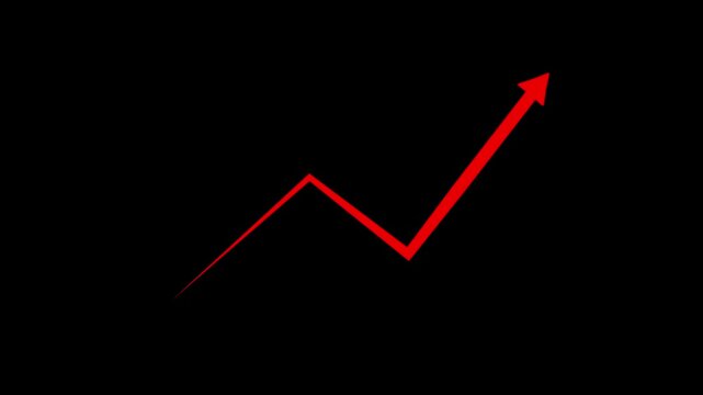 Abstract arrow business graph icon animation background. arrow rising transparent channel.  arrow isolated on a black background. 