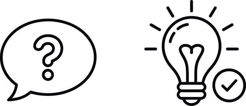 Problem Statement Icon Featuring Question Mark and Solution Lightbulb Symbols for Innovation, Ideas and Creative Thinking Vector Illustration