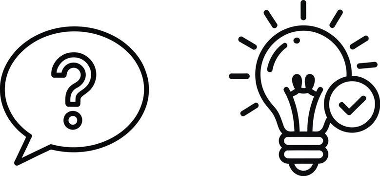 Problem Statement Icon Featuring Question Mark and Solution Lightbulb Symbols for Innovation, Ideas and Creative Thinking Vector Illustration