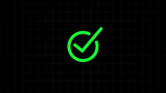 Chick mark animation on circle. tick mark symbol ok button animated on black background. Tick Mark Icon Animation. Check Mark, Tick, Yes, OK Symbol Animation