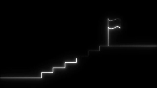 stairs icon sign icon animation on Glowing neon business graph chart concept  market signs in neon lights Glowing neon line. Man and concept. 4k video 