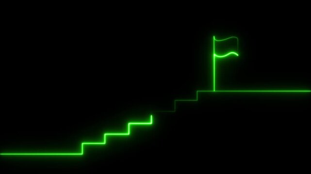stairs icon sign icon animation on Glowing neon business graph chart concept  market signs in neon lights Glowing neon line. Man and concept. 4k video 