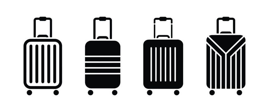 Travel Luggage icon set featuring trolley bags, suitcases and travel accessories for vacation, tourism and journey vector illustration
