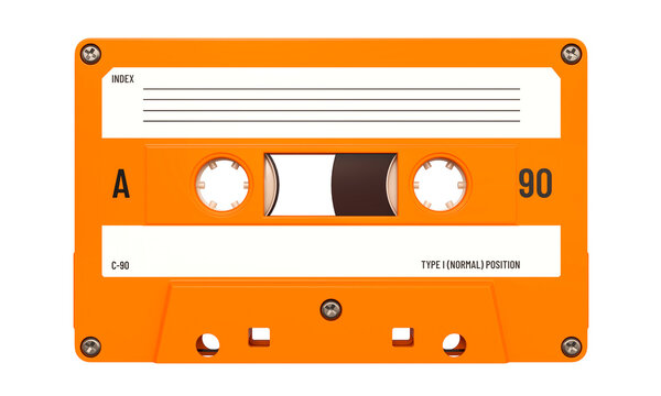 3d audio cassette tape on transparent background