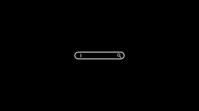 Web search icon animation. As the lens of the magnifying glass hovers over a search bar, a blinking cursor appears inside the bar