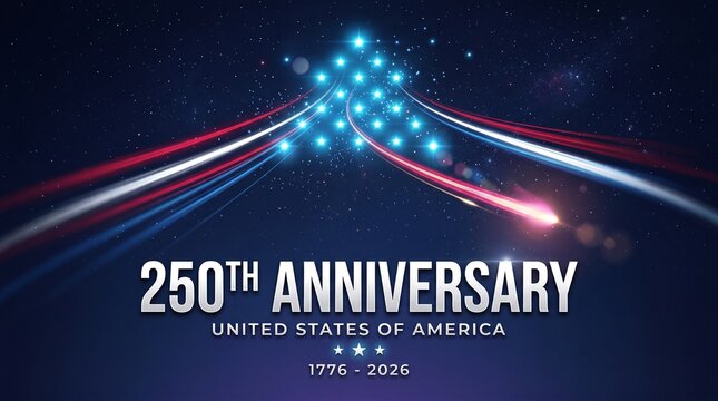 250th anniversary of the USA. 250 years independence. Banner 4th of july usa independence day. American colorful fireworks, dark sky background. Fireworks US flag. Fourth of july. Vector
