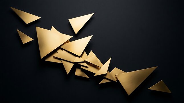 Scattered Golden Triangles Abstract Background with Dark Matte Surface