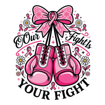 Breast cancer awareness halloween vector design featuring pink boxing gloves and ribbon for support and strength in the fight against cancer