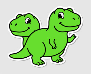 Fototapeta premium Cute Kawaii Dinosaur T Rex Sticker with Smiling Cartoon Character Vector Illustration