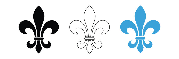 Fleur de lis elegant symbols for heraldry and decorative design needs, antique monarchy emblems with monochrome lily icons on transparent background. © Abdul Malek 3