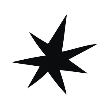 Vector illustration of black asymmetric sparkle star shape silhouette, retro burst design isolated on white background