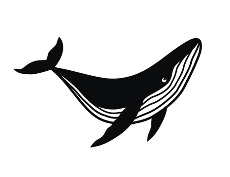 Minimalist humpback whale silhouette icon. Black marine mammal vector illustration isolated on white background