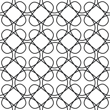 Vector seamless pattern with interlocking black loops and curves, geometric line art background isolated on white background