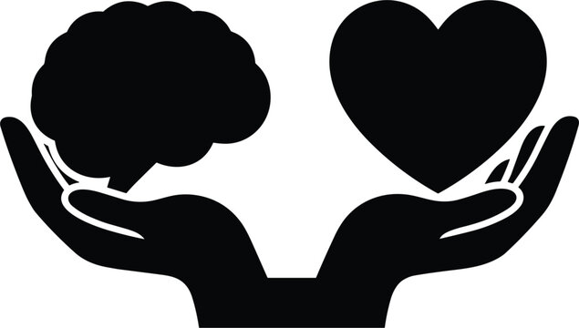 Open hands holding brain and heart for emotional intelligence logic versus emotion balance concept