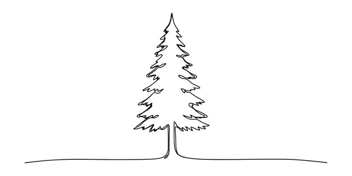 Continuous single line drawing of a pine tree Vector, illustration