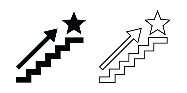 Minimalist success icon vector design, Featuring stairs and a star symbol for business growth and achievement concepts