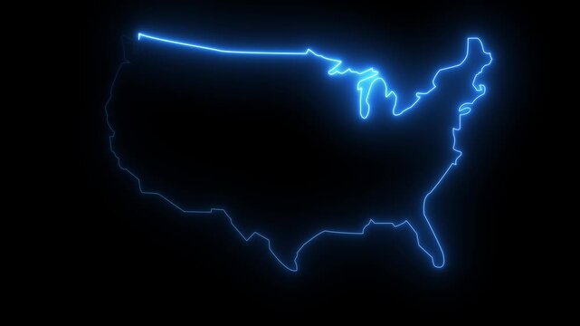 map of U.S.A with a blue glowing neon effect.Motion graphics of concept animation