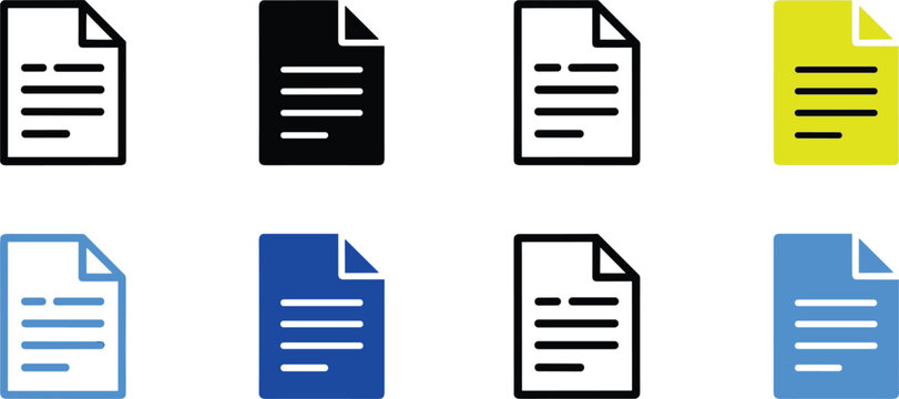 Business document management and office paper sheet icon set featuring digital file contract report data log and content page symbolsBusiness document management and office paper sheet icon set featur
