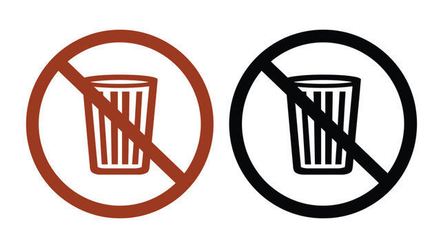 Trash icon vector, prohibited waste disposal sign design