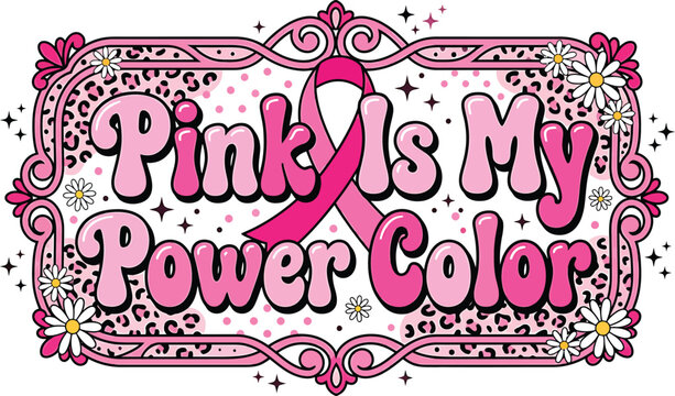 Pink is my power color breast cancer awareness halloween vector design featuring a decorative frame and ribbon for seasonal holiday support