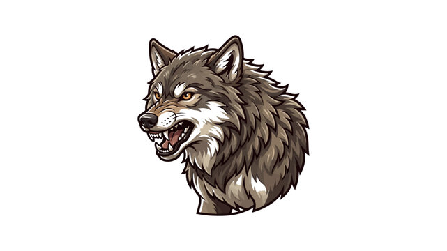 Illustration of an aggressive snarling wolf head with bared teeth.