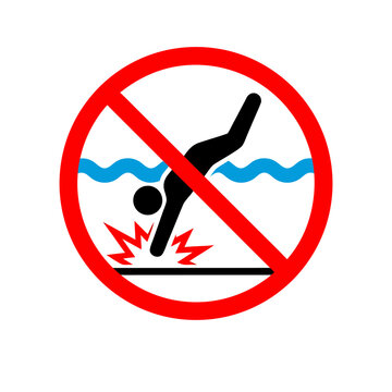 Pool safety warning board no diving sign vector illustration
