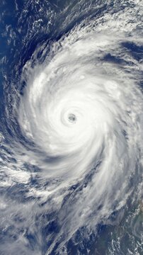 Hurricane from Space Aerial View Swirling Clouds Eye of the Storm Natural Disaster Weather Phenomenon Satellite Image Blue Ocean