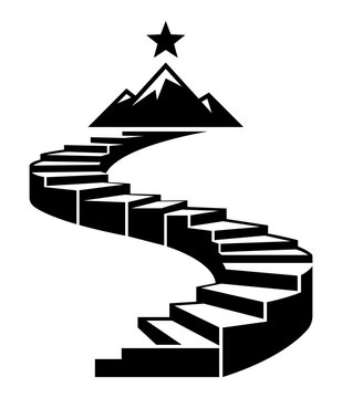 Minimalist success icon vector design featuring a winding staircase leading up to a mountain peak and star