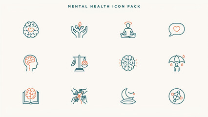 Fototapeta premium Mental health icon pack with various symbols and illustrations, self care
