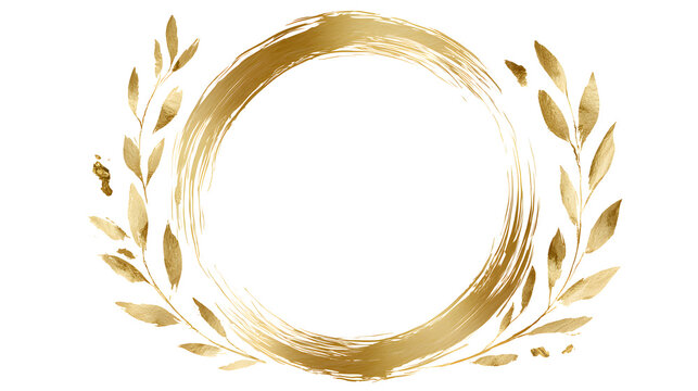 Gilded leaves surround. A gold line frames. Gold flecks adorn an isolated wedding frame. Golden sparkle adorns the background. A gold brushstroke. A watercolor with gold. Golden PNG