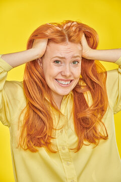 Stressed redhead woman