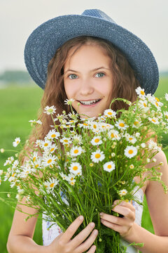 joyful girl with flowers