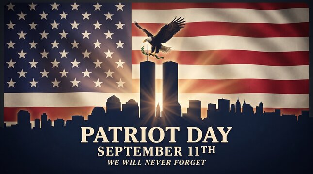 Patriot Day September 11 Memorial Tribute with American Flag Background