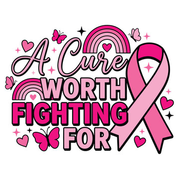Breast cancer awareness halloween vector design featuring a pink ribbon with butterflies and rainbows for inspirational t shirt print graphics