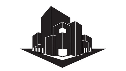 Fototapeta premium Dark futuristic city skyline logo with geometric skyscraper design on black background