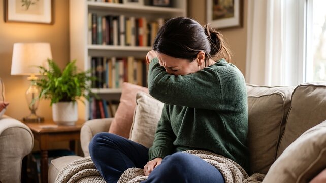 Woman Sneezing on Couch