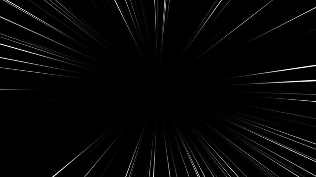 Anime speed line background animation on black. Flash Action Overlay. 4K Animation Loop Anime Comic Speed Lines. Seamless recurring speed line background with alpha channel. 