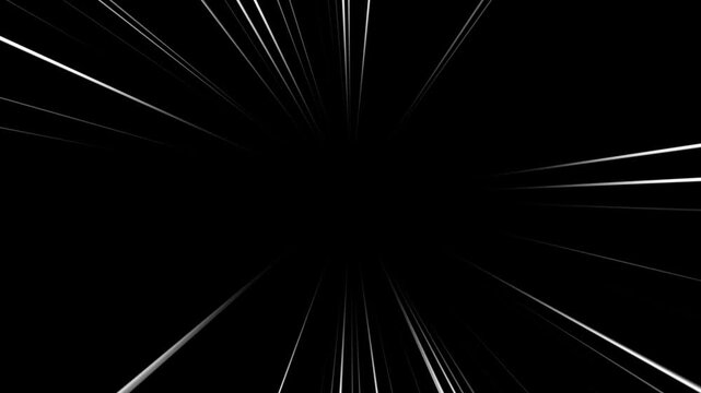 Anime speed line background animation on black. Flash Action Overlay. 4K Animation Loop Anime Comic Speed Lines. Seamless recurring speed line background with alpha channel. 