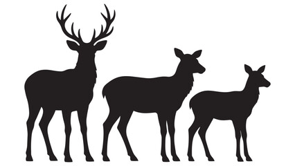 Obraz premium Silhouette of deer family standing together in nature